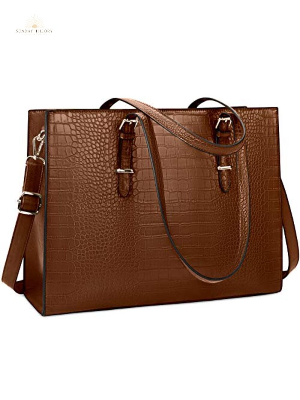Laptop Bag for Women 15.6 Inch Crocodile Leather Tote Water-Resistant Work